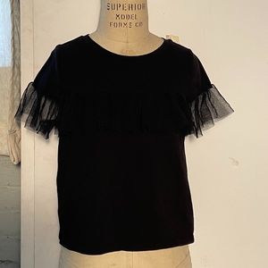 Black kids t-shirt with mesh ruffle